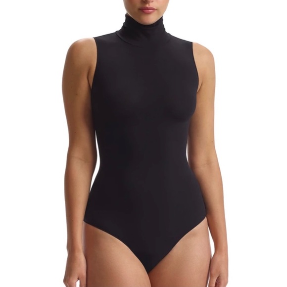 Commando Tops - Commando Bodysuit Womens One Size Black Ballet Turtleneck Sleeveless Thong NEW